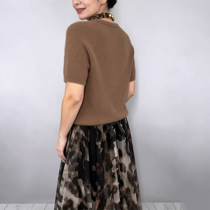 Orli - Elegante Maglione e Gonna Floreale Con Stampa Leopardata