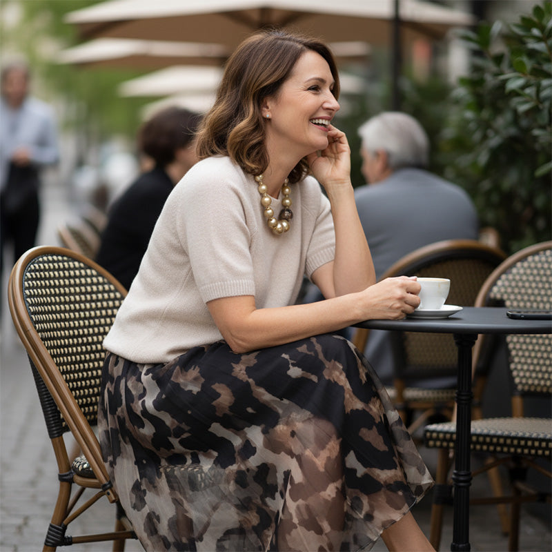 Orli - Elegante Maglione e Gonna Floreale Con Stampa Leopardata