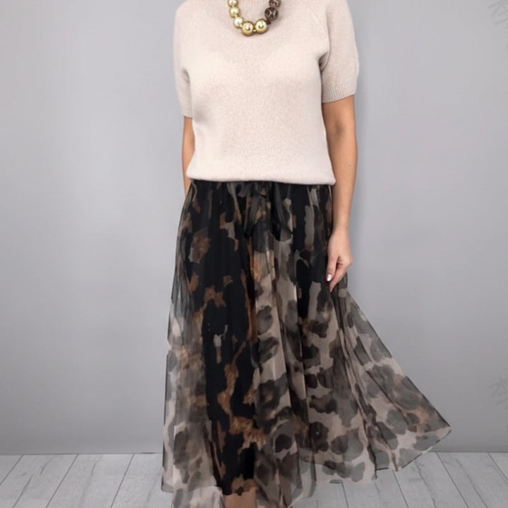 Orli - Elegante Maglione e Gonna Floreale Con Stampa Leopardata