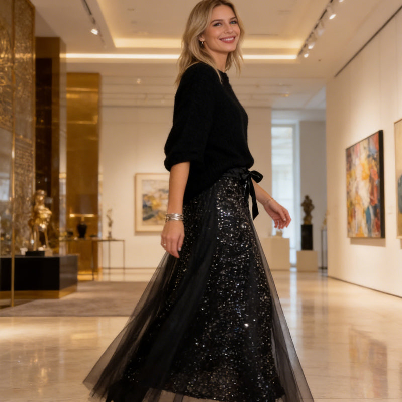 Pnina - Elegante Top Scintillante e Gonna in Tulle
