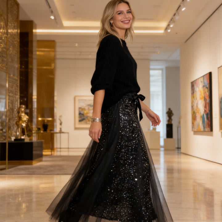 Pnina - Elegante Top Scintillante e Gonna in Tulle
