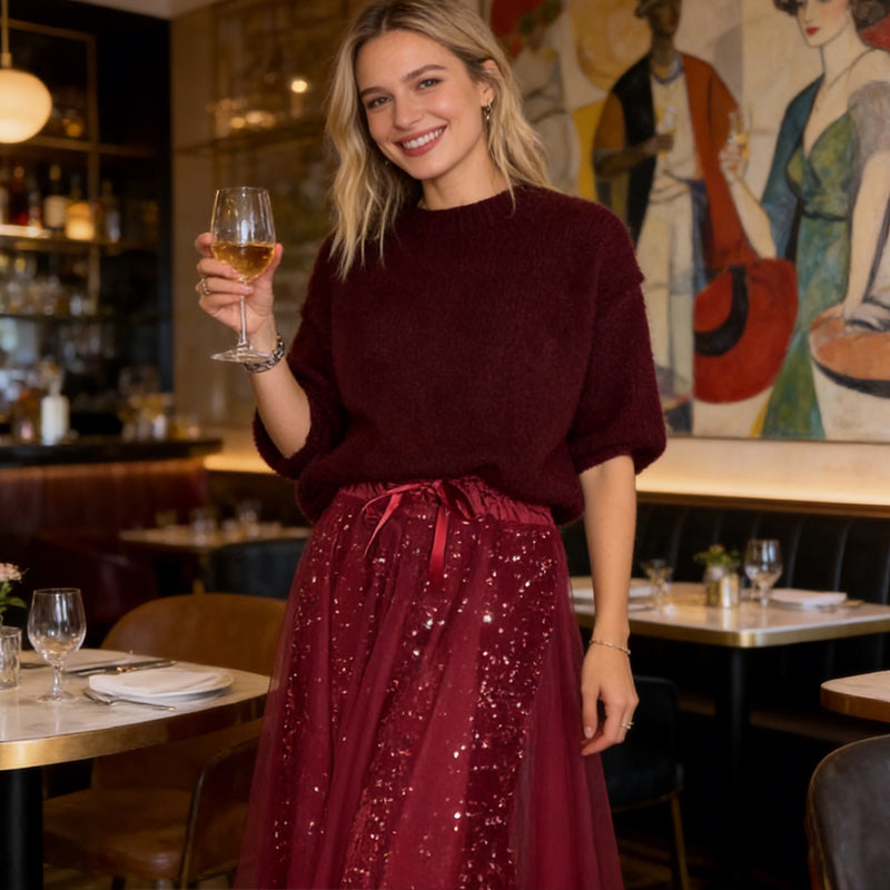 Pnina - Elegante Top Scintillante e Gonna in Tulle