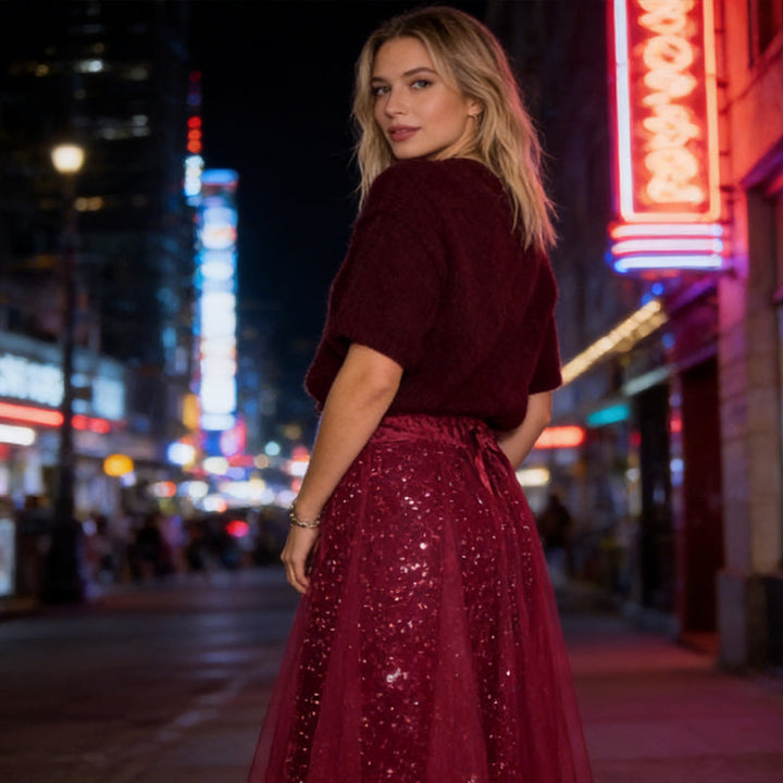 Pnina - Elegante Top Scintillante e Gonna in Tulle
