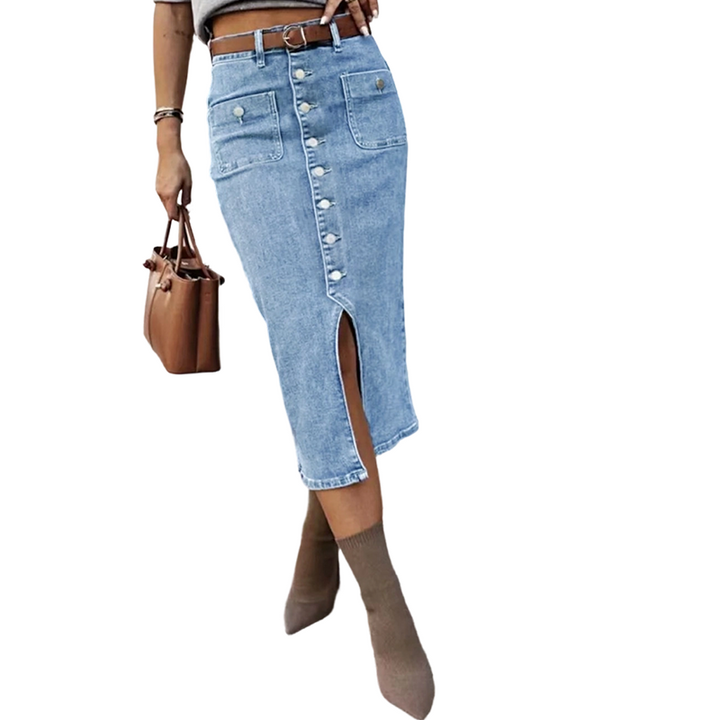 Ralisia - Gonna in Denim a Vita Alta Con Bottone