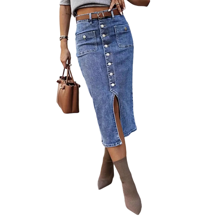 Ralisia - Gonna in Denim a Vita Alta Con Bottone