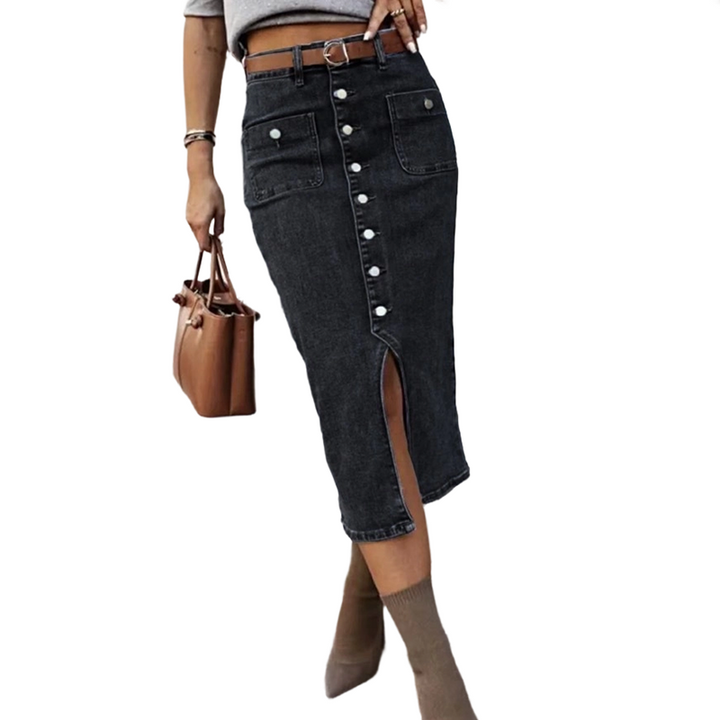 Ralisia - Gonna in Denim a Vita Alta Con Bottone