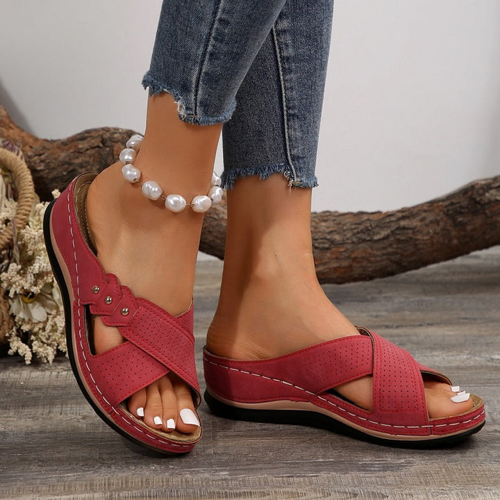 Shawen - Sandali con Zeppa e Cinturini Incrociati in Stile Casual
