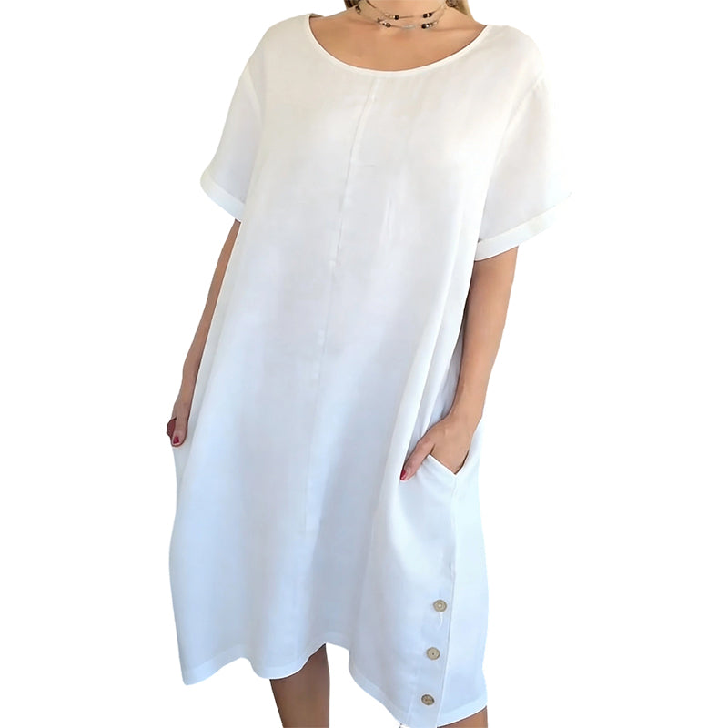 Sheela - Abito Casual In Misto Lino e Cotone Con Tasche