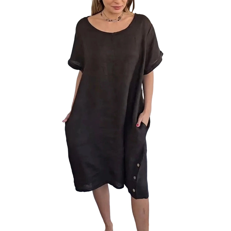 Sheela - Abito Casual In Misto Lino e Cotone Con Tasche