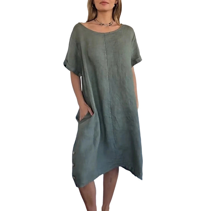 Sheela - Abito Casual In Misto Lino e Cotone Con Tasche