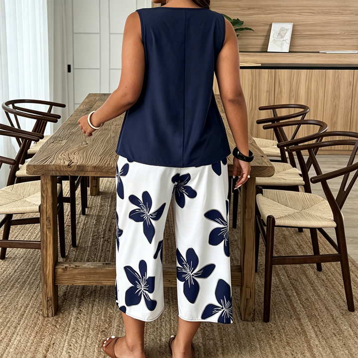 Aniza - Top Asimmetrico e Pantaloni Capri a Fantasia Floreale