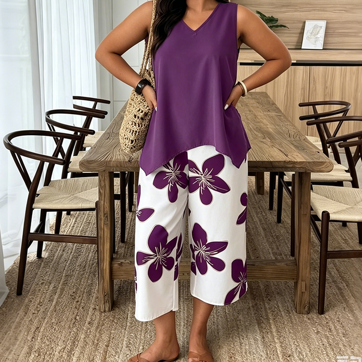 Aniza - Top Asimmetrico e Pantaloni Capri a Fantasia Floreale