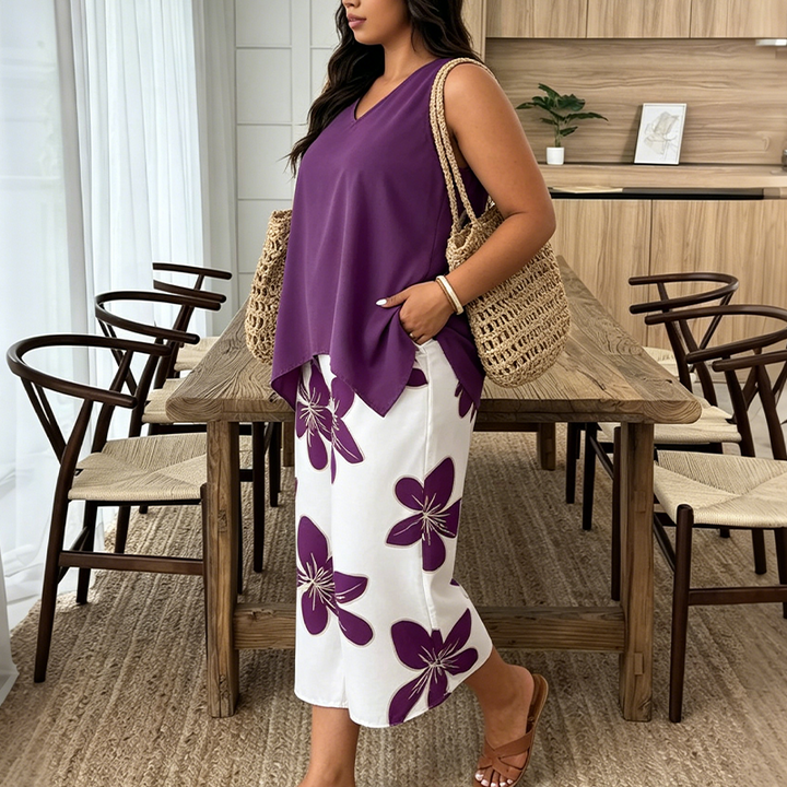 Aniza - Top Asimmetrico e Pantaloni Capri a Fantasia Floreale