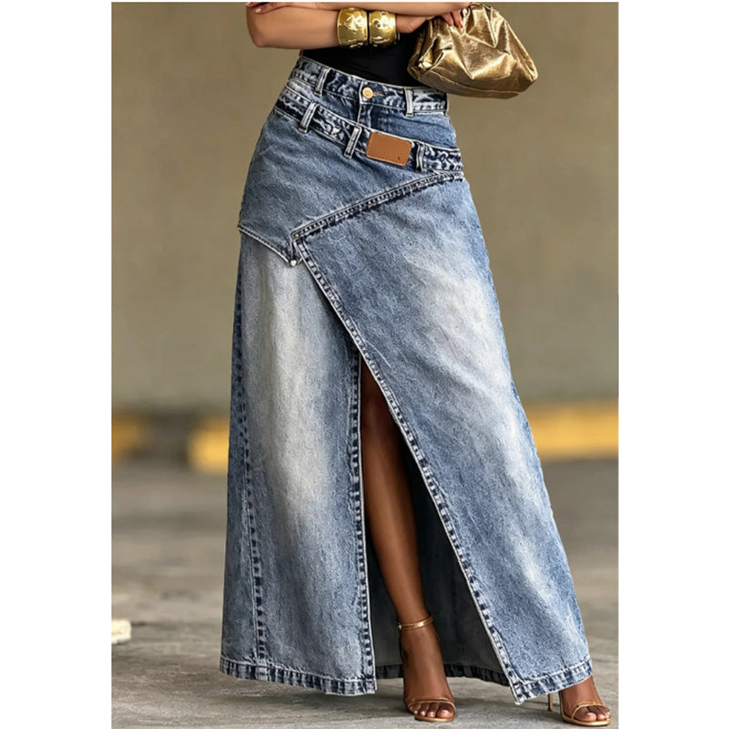 Iliza - Gonna In Denim Asimmetrica a Strati Con Spacco