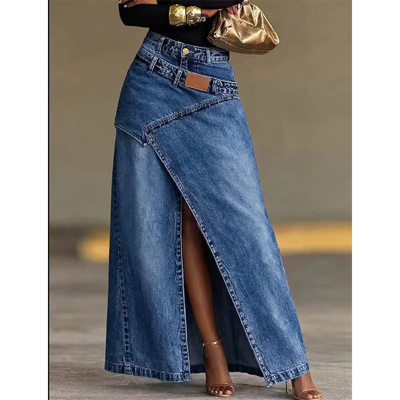Iliza - Gonna In Denim Asimmetrica a Strati Con Spacco