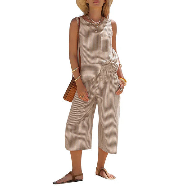 Lynija - Set Composto Da Top Senza Maniche a Righe e Pantaloni