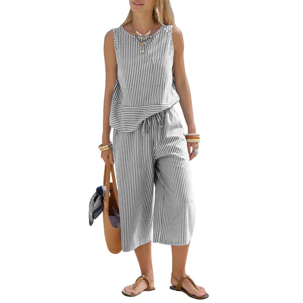 Lynija - Set Composto Da Top Senza Maniche a Righe e Pantaloni