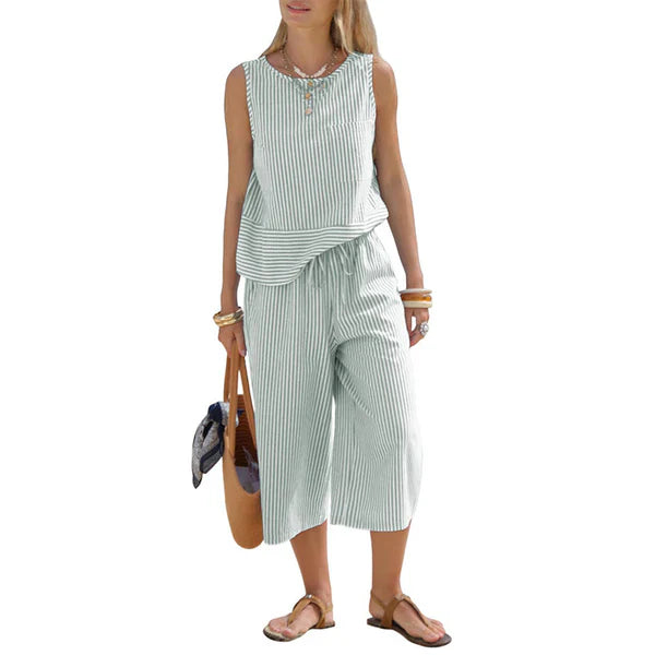 Lynija - Set Composto Da Top Senza Maniche a Righe e Pantaloni