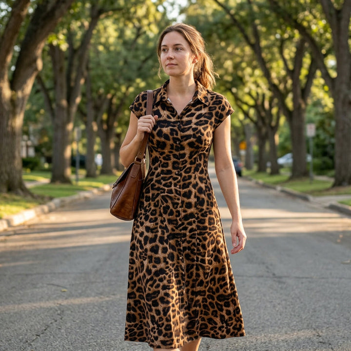 Ameerah - Elegante Abito Con Stampa Leopardata