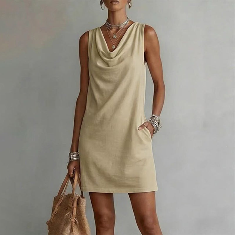 Nuham - Abito Corto Casual in Lino Con Collo a Cappuccio