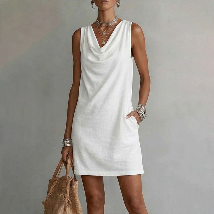 Nuham - Abito Corto Casual in Lino Con Collo a Cappuccio
