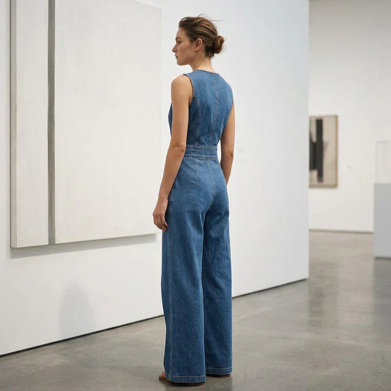 Laurien - Tuta Avvolgente in Denim Senza Maniche E Dal Taglio Asimmetrico