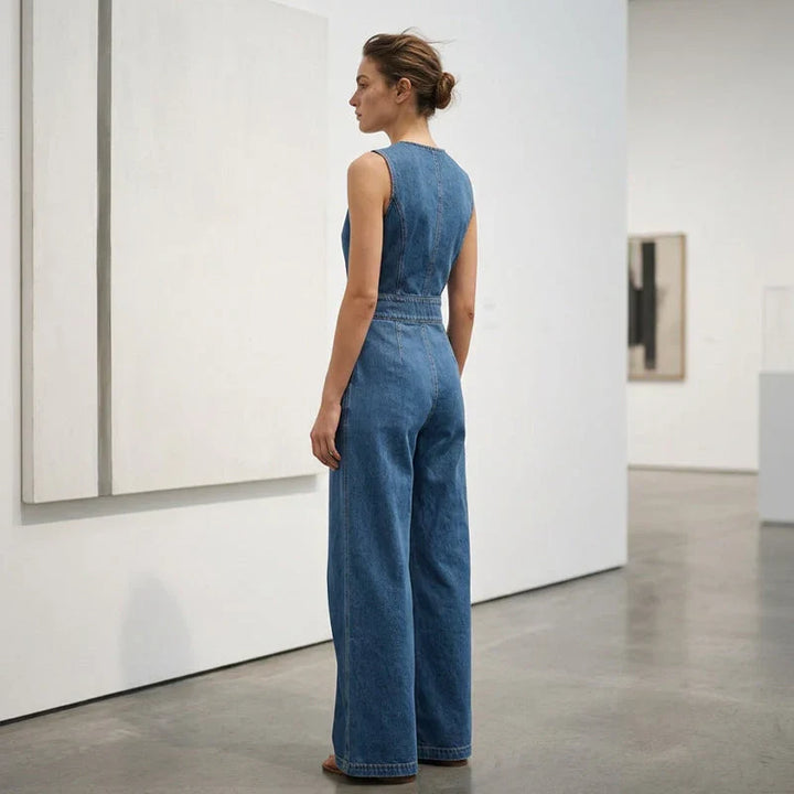 Laurien - Tuta Avvolgente in Denim Senza Maniche E Dal Taglio Asimmetrico