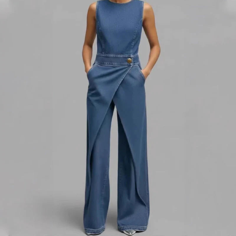 Laurien - Tuta Avvolgente in Denim Senza Maniche E Dal Taglio Asimmetrico