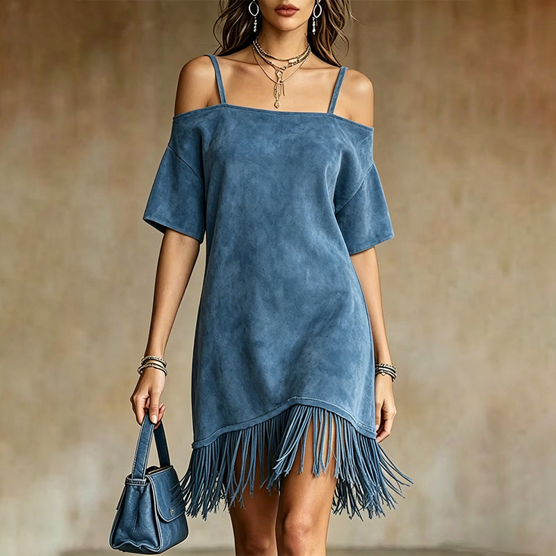 Lewina - Abito Con Spalline, Frange e Spalle Scoperte