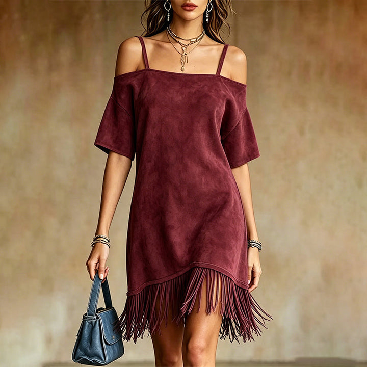 Lewina - Abito Con Spalline, Frange e Spalle Scoperte