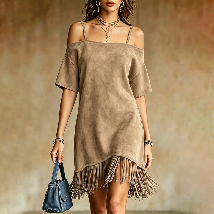 Lewina - Abito Con Spalline, Frange e Spalle Scoperte