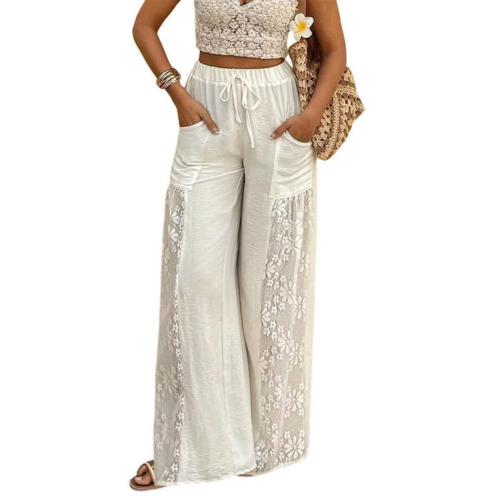 Qerina - Pantaloni Con Delicati Inserti in Pizzo Floreale