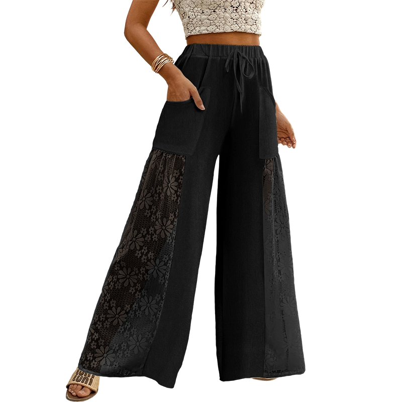 Qerina - Pantaloni Con Delicati Inserti in Pizzo Floreale