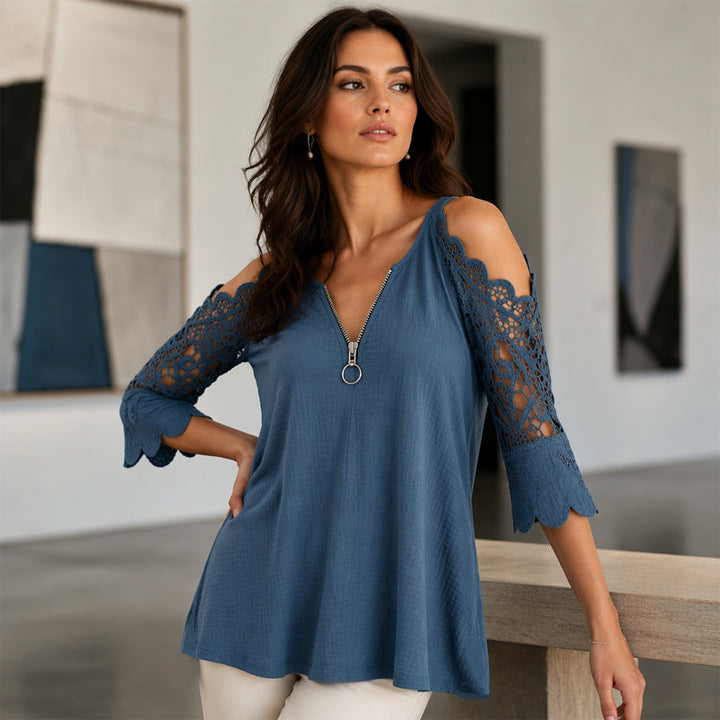 Palchuk - Elegante Camicetta in Pizzo Con Spalle Scoperte
