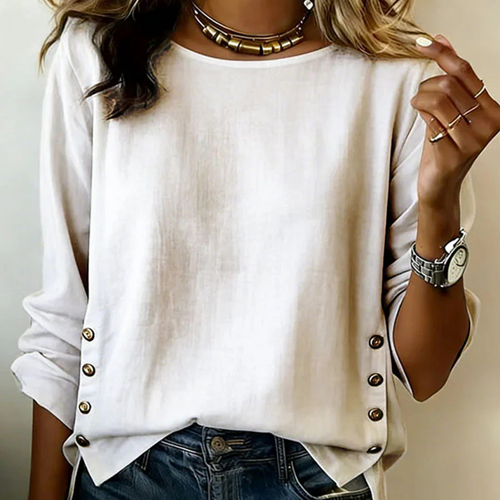Melizaa - Top Casual in Lino Con Bottoni