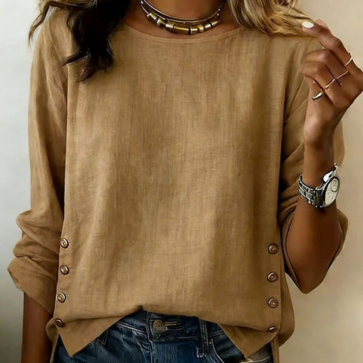 Melizaa - Top Casual in Lino Con Bottoni
