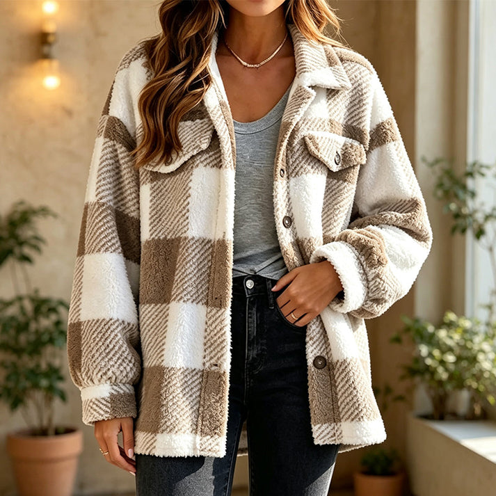 Jolainne - Cozy Checked Jacket With Button