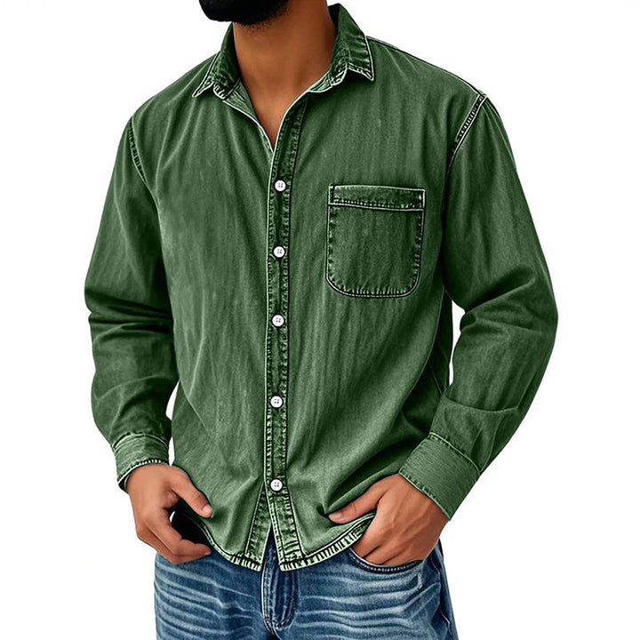 Brindan - Camicia in Denim a Maniche Lunghe Con Bottoni