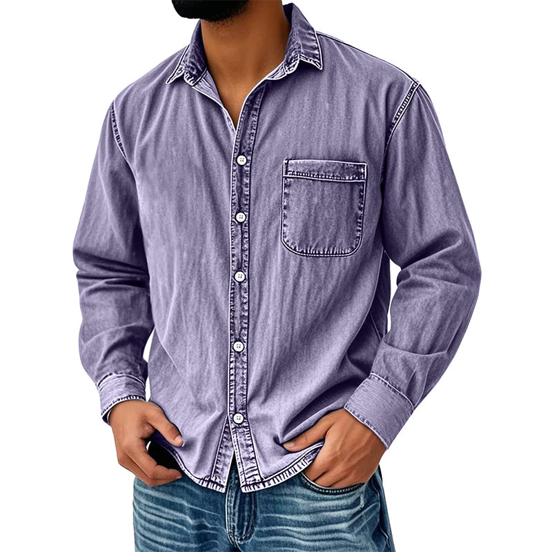 Brindan - Camicia in Denim a Maniche Lunghe Con Bottoni