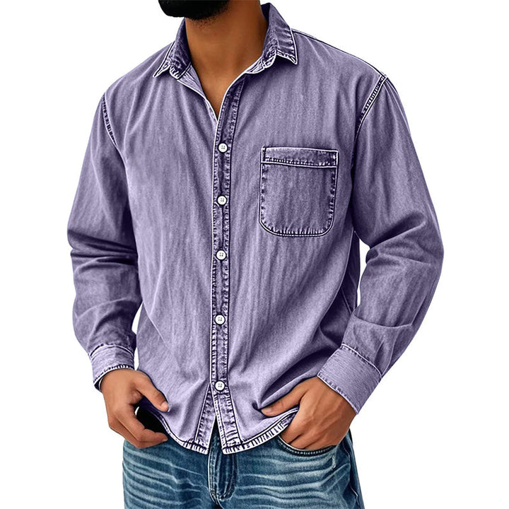 Brindan - Camicia in Denim a Maniche Lunghe Con Bottoni