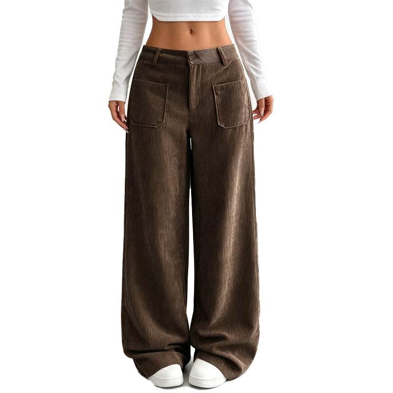 Jina - Pantaloni a Gamba Larga Con Tasche Anteriori