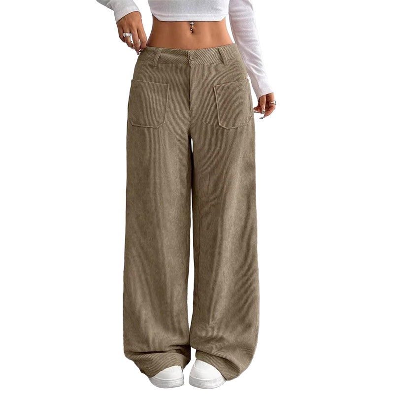Jina - Pantaloni a Gamba Larga Con Tasche Anteriori