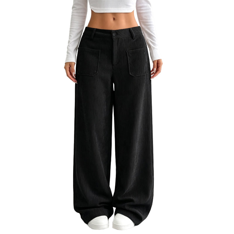 Jina - Pantaloni a Gamba Larga Con Tasche Anteriori