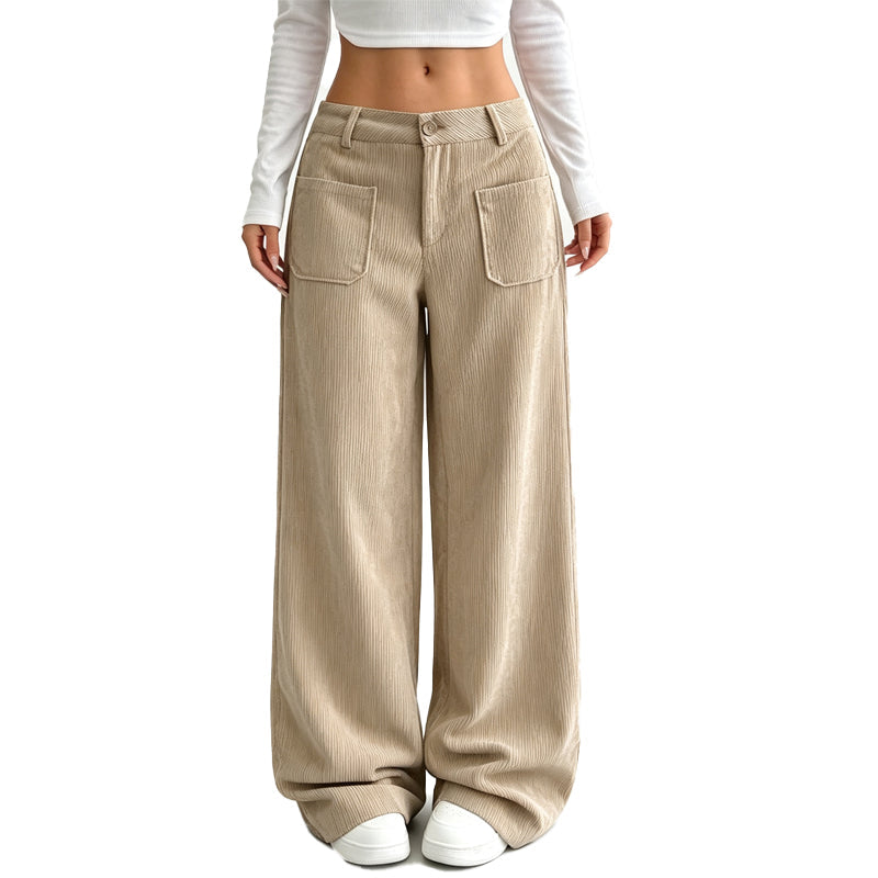 Jina - Pantaloni a Gamba Larga Con Tasche Anteriori