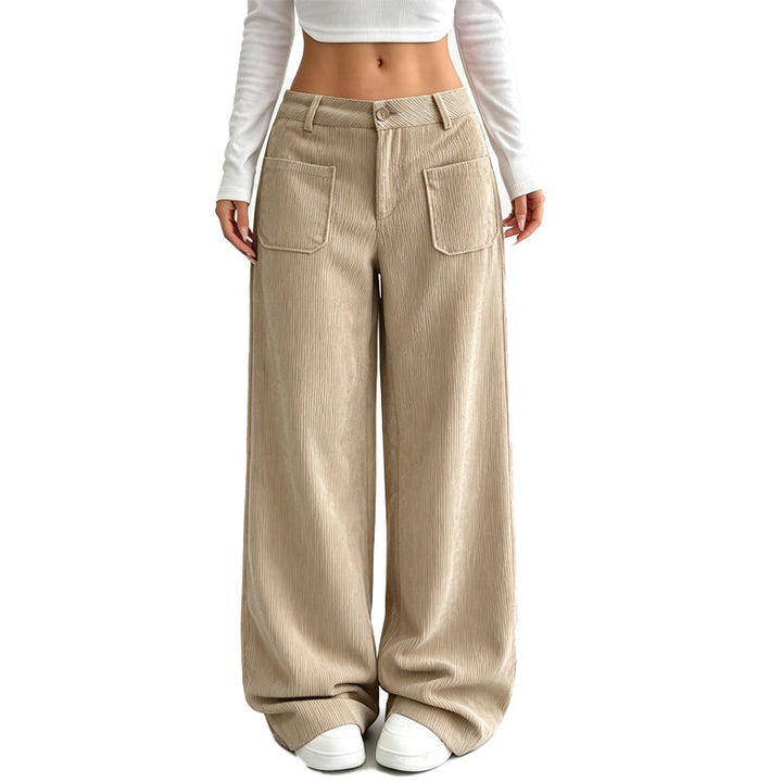 Jina - Pantaloni a Gamba Larga Con Tasche Anteriori