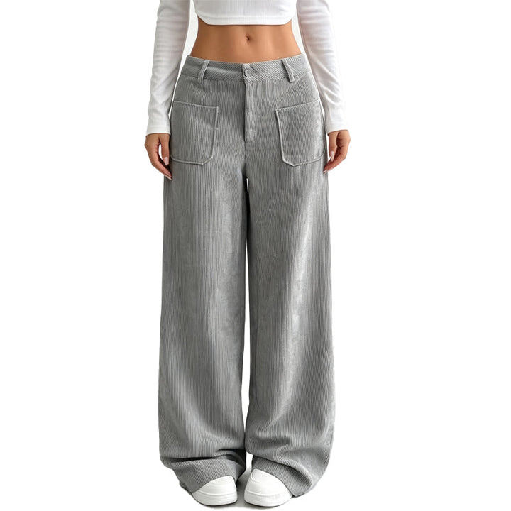 Jina - Pantaloni a Gamba Larga Con Tasche Anteriori