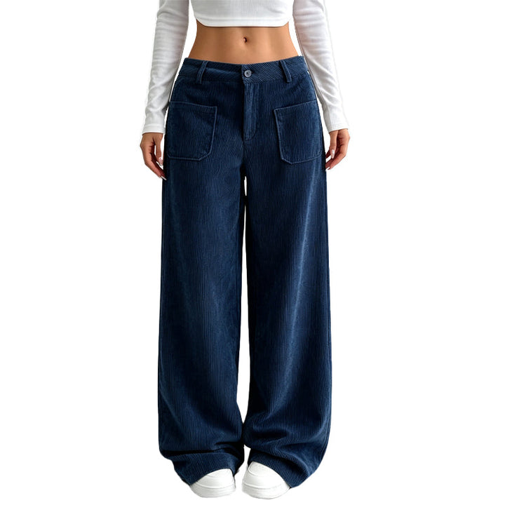 Jina - Pantaloni a Gamba Larga Con Tasche Anteriori