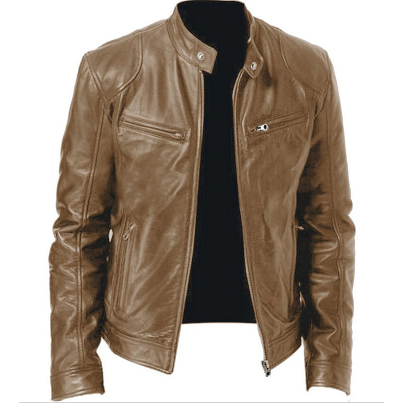 Emanual - Giacca in Pelle Con Colletto Alto e Chiusura a Zip
