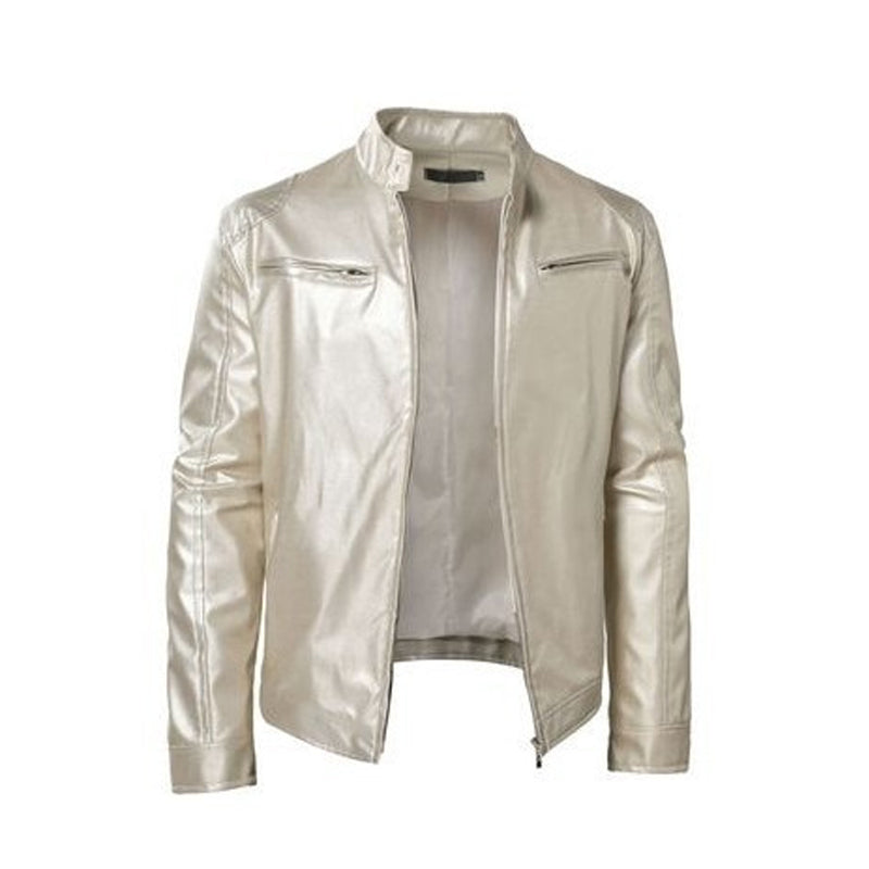 Emanual - Giacca in Pelle Con Colletto Alto e Chiusura a Zip
