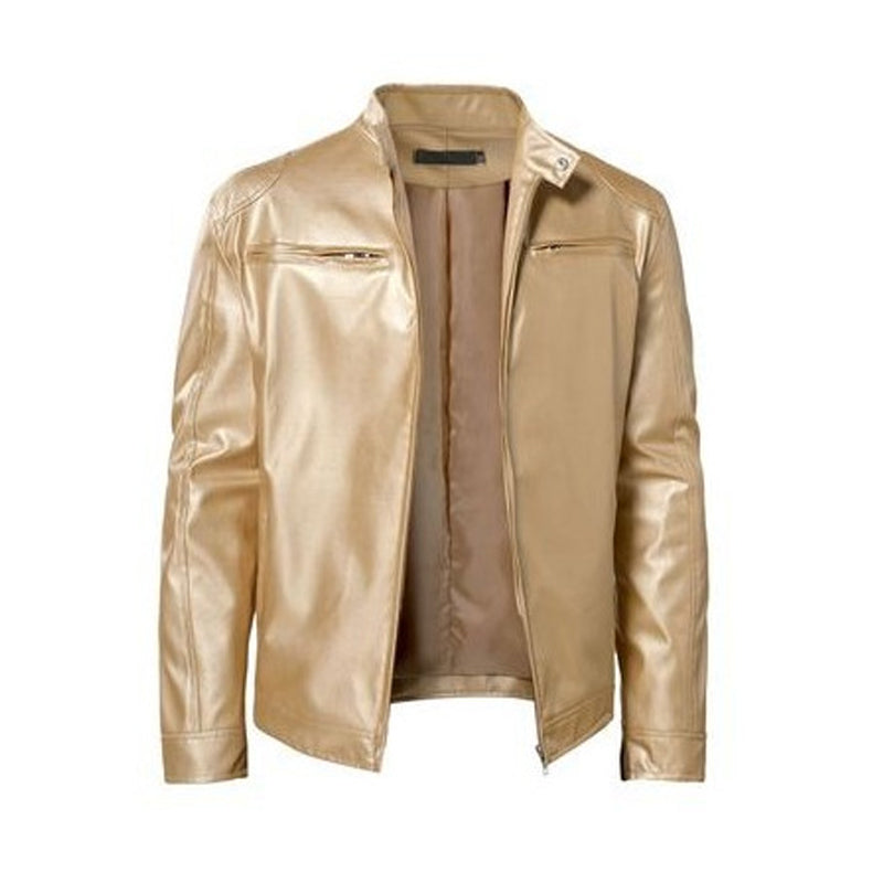 Emanual - Giacca in Pelle Con Colletto Alto e Chiusura a Zip